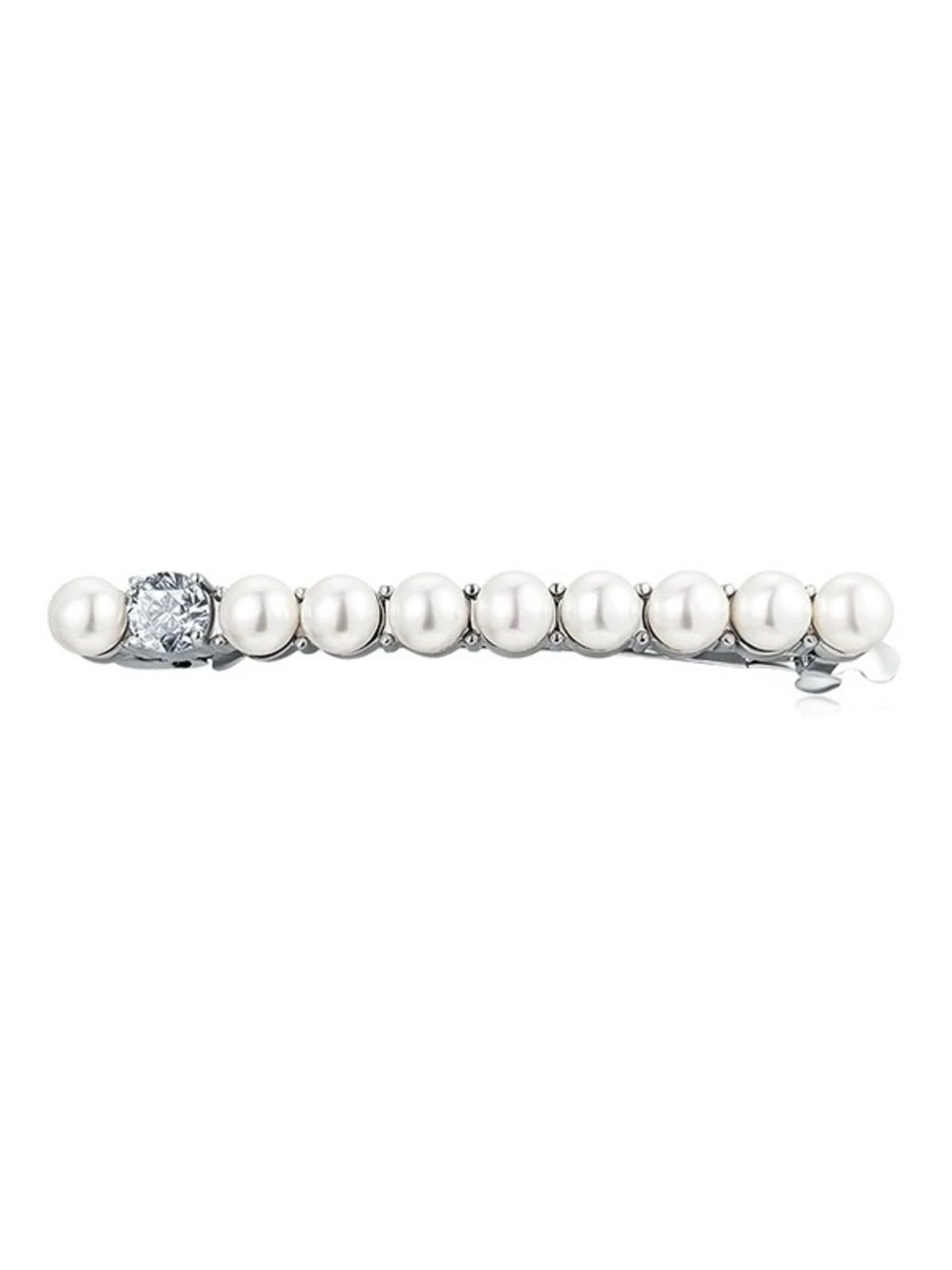 Pearl and Crystal Barrette Hair Clip - White Pearls